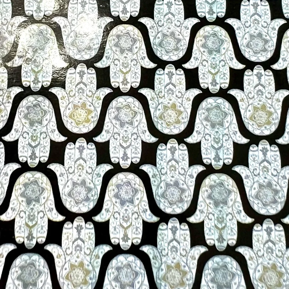 Hamsa Hands Design Peva Shower Curtain Black Gray Metallic Gold White Ornate